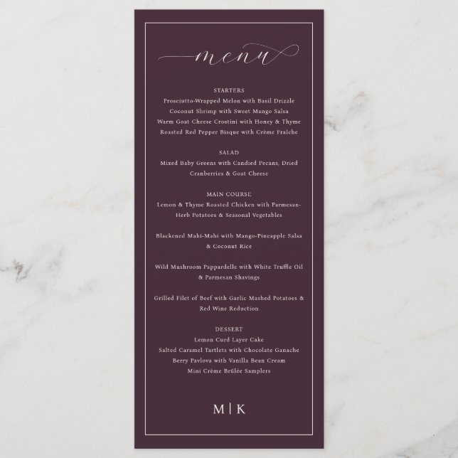Elegant Maroon Minimalist Wedding Menu (Front)