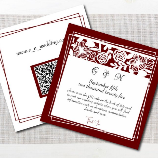 Elegant Maroon Monogram Details Enclosure Card (Creator Uploaded)