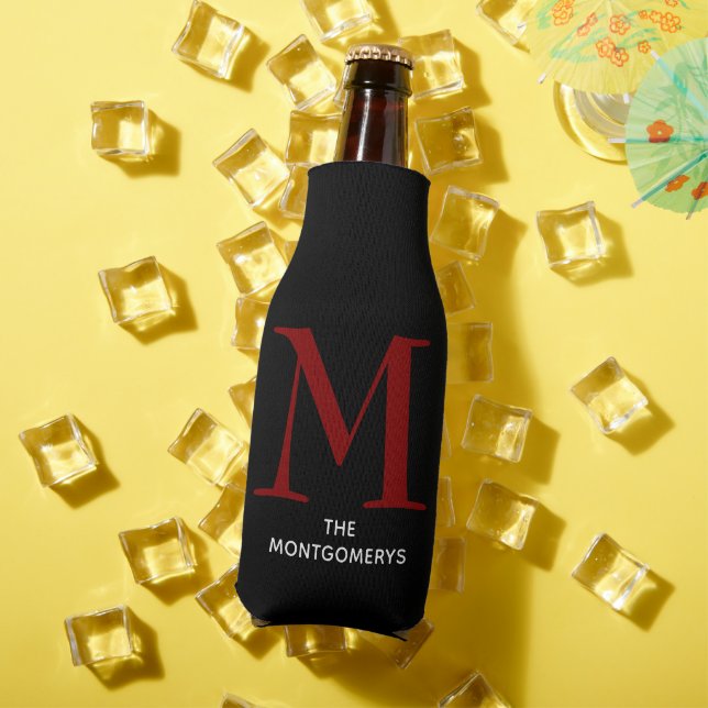 Elegant Maroon Monogram Name Bottle Cooler (In Situ Summer)