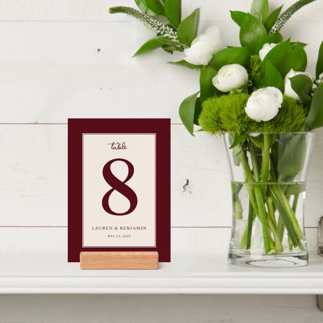 Elegant Maroon Number Table Sign Holder (Insitu 4)