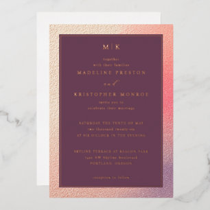 Elegant Maroon Ombre Wedding Invitation Foil Invitation