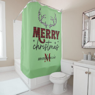 Elegant Maroon & Orange Monogram Merry Christmas Shower Curtain