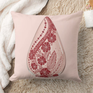 Elegant Maroon Paisley Floral Teardrop Blush Pink Throw Pillow