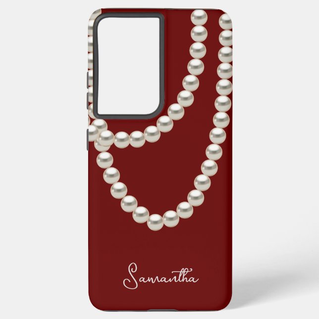 Elegant maroon Pearl necklace Samsung Galaxy Case (Back)