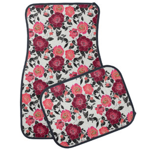Elegant Maroon Pink Burgundy Rose Flower Car Floor Mat