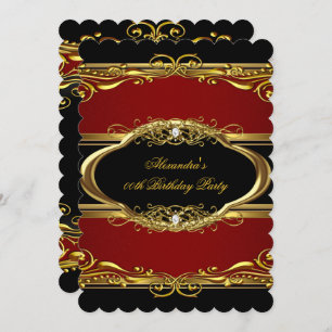 Elegant Maroon Red Black Gold Birthday Party Invitation
