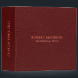 Elegant Maroon Red Faux Leather Print 3 Ring Binder<br><div class="desc">Elevate your professional image with our maroon red vintage faux leather binder design. Perfect for any corporation or individual looking to make a statement. Customize with muted pink typography to add a personal touch. Contact us to discuss matching the leather texture to your brand colors for a seamless look.</div>