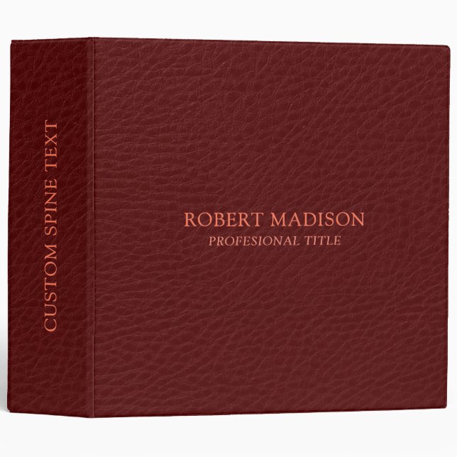 Elegant Maroon Red Faux Leather Print 3 Ring Binder (Front/Spine)