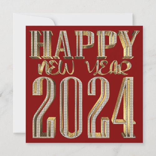 Elegant Maroon Red Gold Happy New Year 2024 Holiday Card
