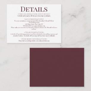 Elegant Maroon Red Wedding Details Enclosure Card