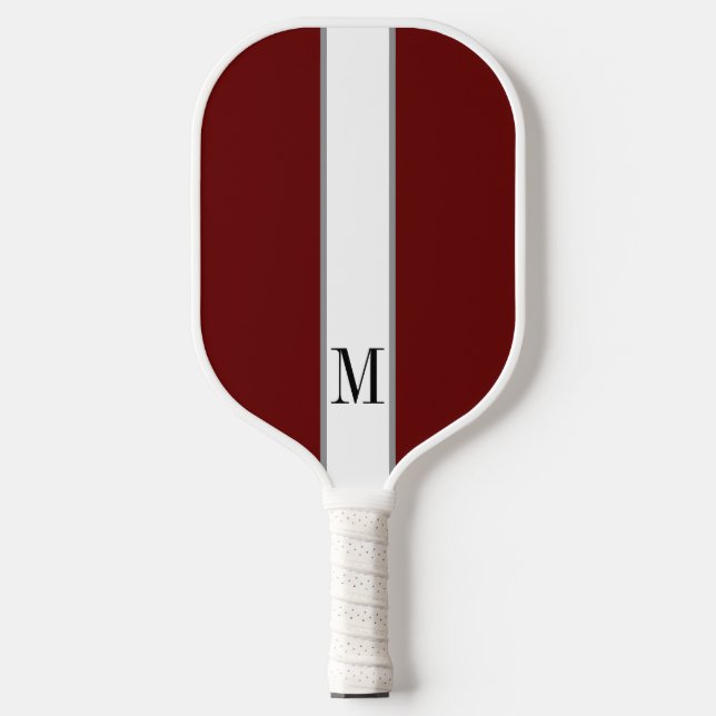 Elegant Maroon Red White Monogram Personalized Pickleball Paddle (Front)