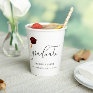 Elegant Maroon Script High School Graduate Paper Cups