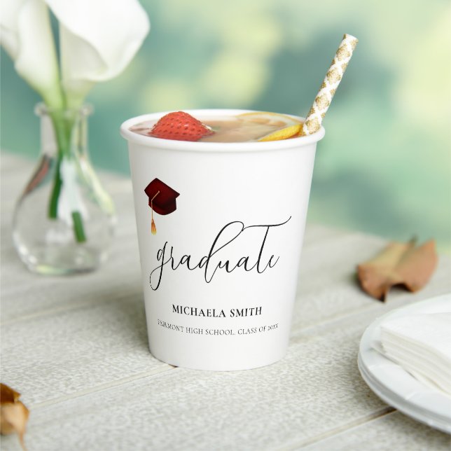 Elegant Maroon Script High School Graduate  Paper Cups (Insitu)
