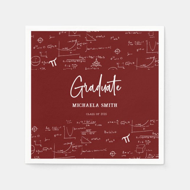 Elegant Maroon Script Math Graduate Napkins (Front)