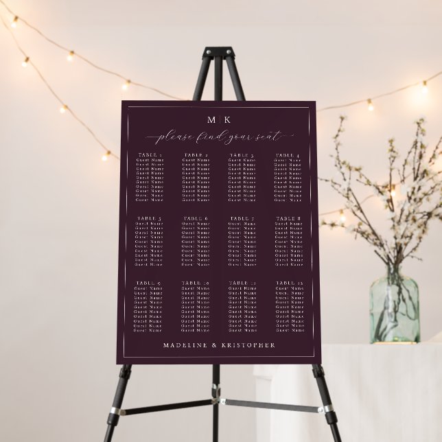 Elegant Maroon Seating Chart Foam Board (In Situ (Stand))