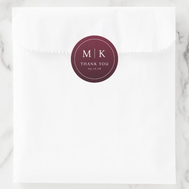 Elegant Maroon Serif Thank You Sticker (Bag)