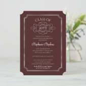 Elegant Maroon | SIlver College Graduation Party Invitation (Standing Front)