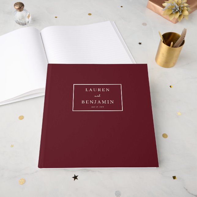 Elegant Maroon Star Accents Guest Book (Front Open)