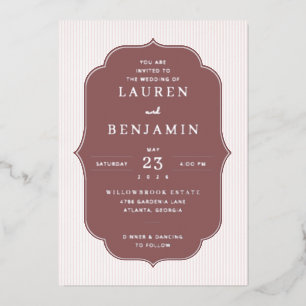 Elegant Maroon Striped Wedding Invitation Foil Invitation