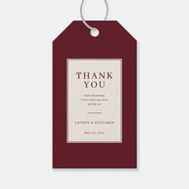 Elegant Maroon Thank You Tag (Front)