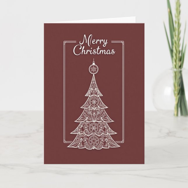 Elegant Maroon Tree Card (Front)