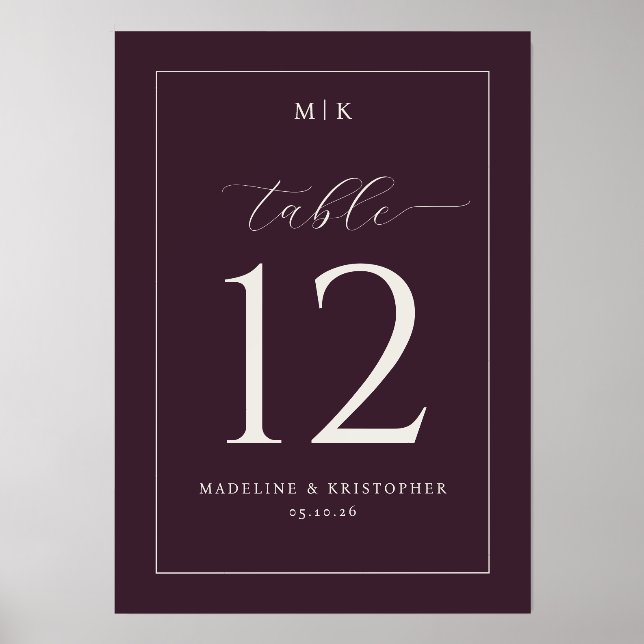 Elegant Maroon Typographic Table Sign Holder (Front)