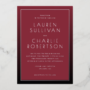 Elegant Maroon Typographic Wedding Invitation Foil Invitation
