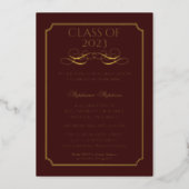 Elegant Maroon University Graduation Party Gold  Foil Invitation (Front)