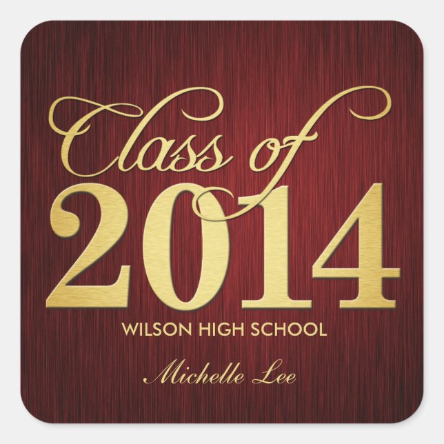 Elegant Maroon vignette and Gold Class of 2014 Square Sticker (Front)