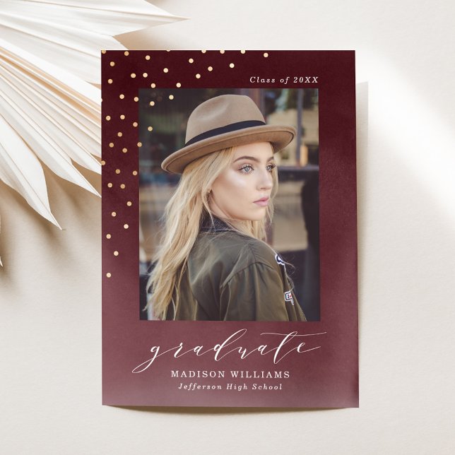 Elegant Maroon Watercolor Photo Graduation Announcement (Creator Uploaded)