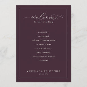 Elegant Maroon Wedding Ceremony Schedule Program