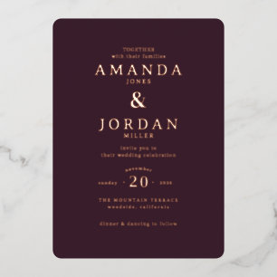 Elegant Maroon Wedding Invitation Foil Invitation