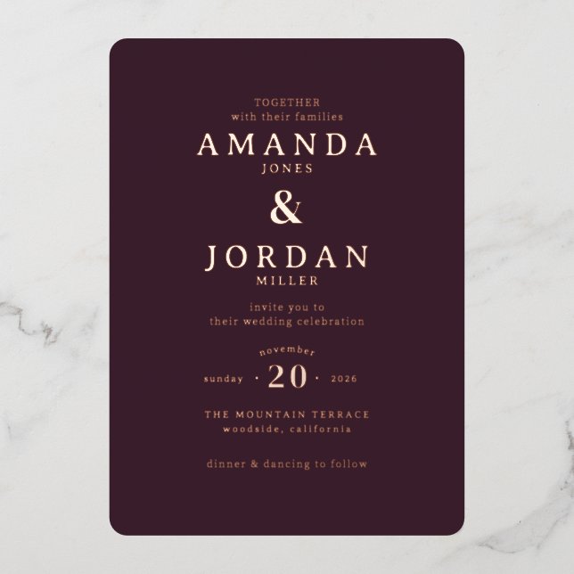 Elegant Maroon Wedding Invitation Foil Invitation (Front)