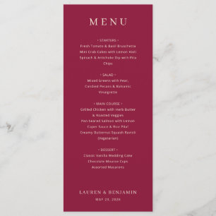 Elegant Maroon Wedding Menu