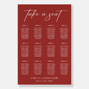 Elegant Maroon Wedding Seating Chart Foam Board