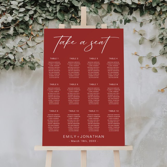 Elegant Maroon Wedding Seating Chart Foam Board (Creator Uploaded)