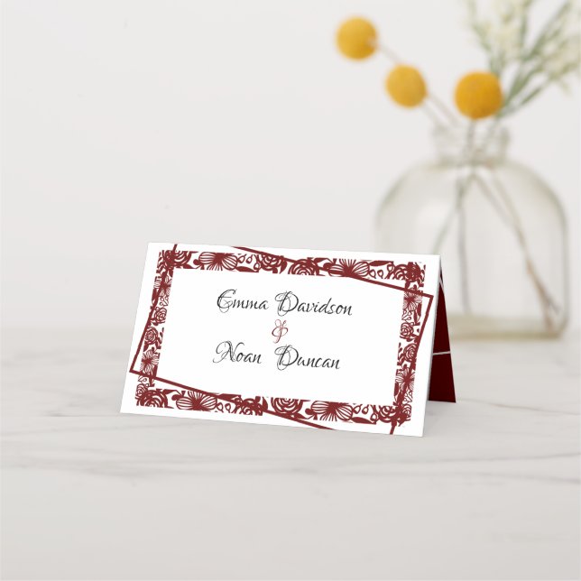 Elegant Maroon Wedding Table Number Place Card (Front)