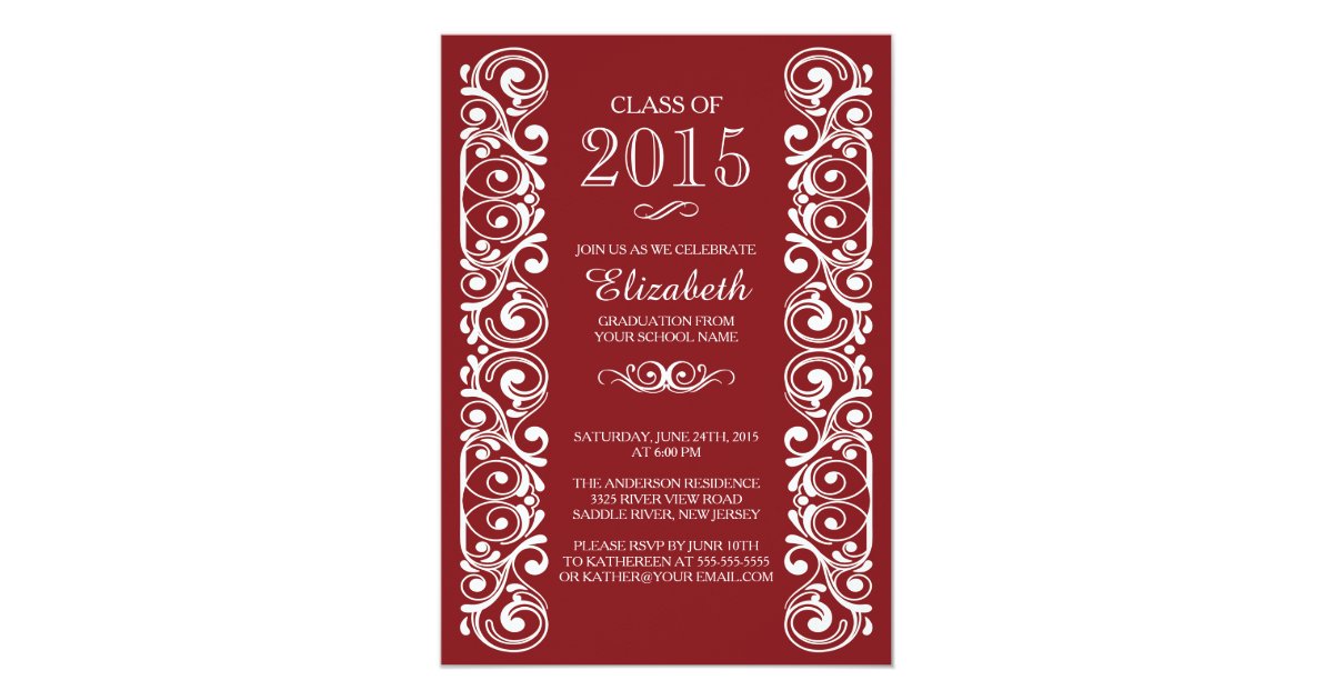 Maroon And White Graduation Invitations 10