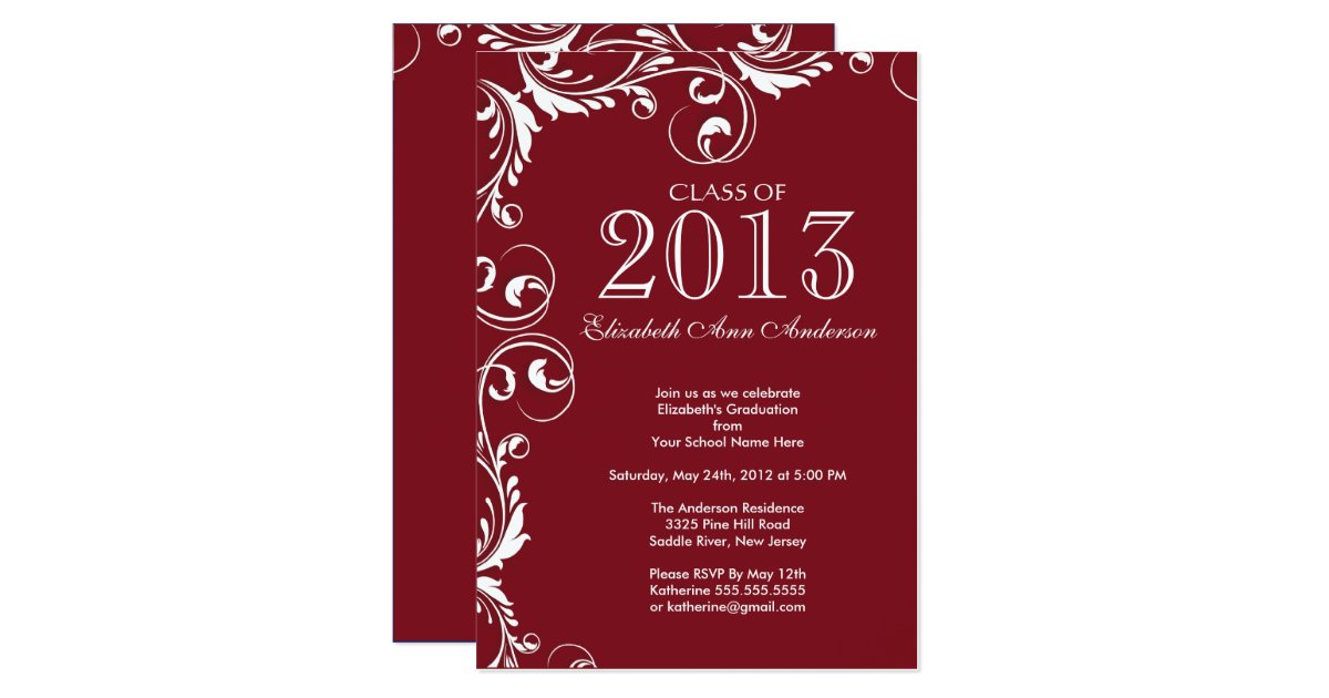 Maroon And White Graduation Invitations 7
