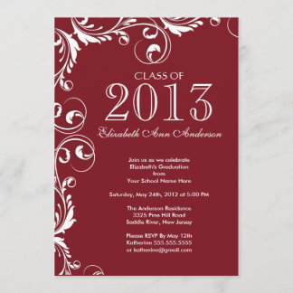 Elegant Maroon White Graduation Party Invitation