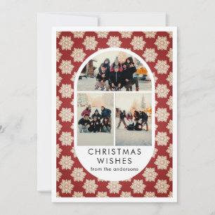 Elegant Maroon Winter Snowflake Arch Family Photo Holiday Card