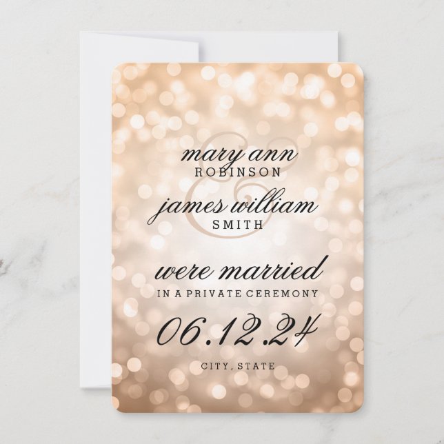 Elegant Marriage / Elopement Copper Bokeh Lights Announcement (Front)
