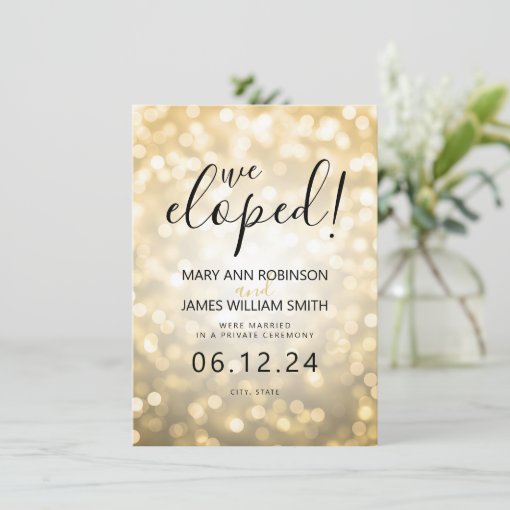 Elegant Marriage / Elopement Gold Bokeh Lights Announcement | Zazzle