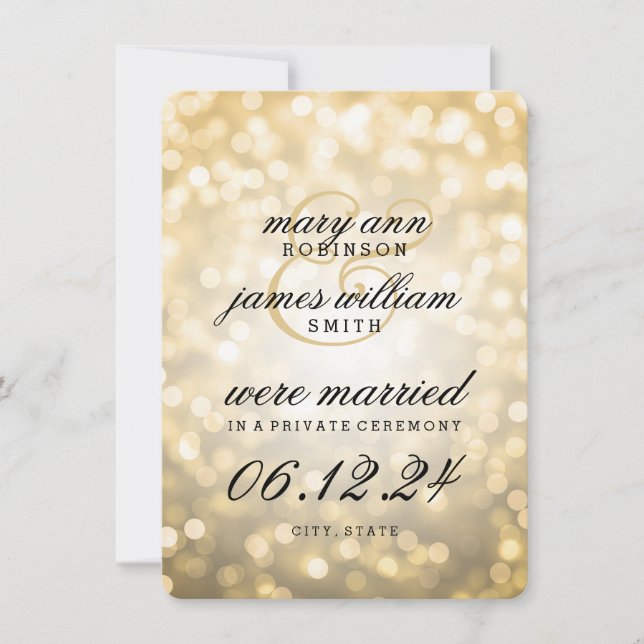 Elegant Marriage / Elopement Gold Bokeh Lights Announcement (Front)