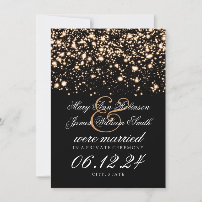 Elegant Marriage / Elopement Gold Midnight Glam Announcement (Front)