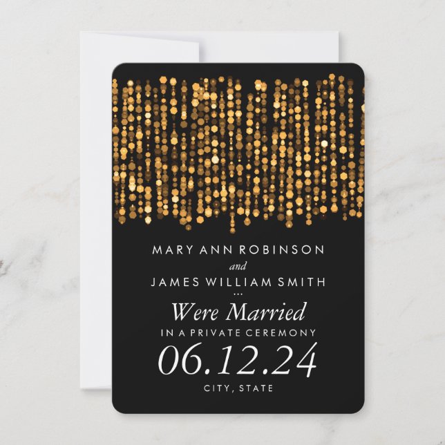 Elegant Marriage / Elopement Modern Gold Lights Announcement (Front)