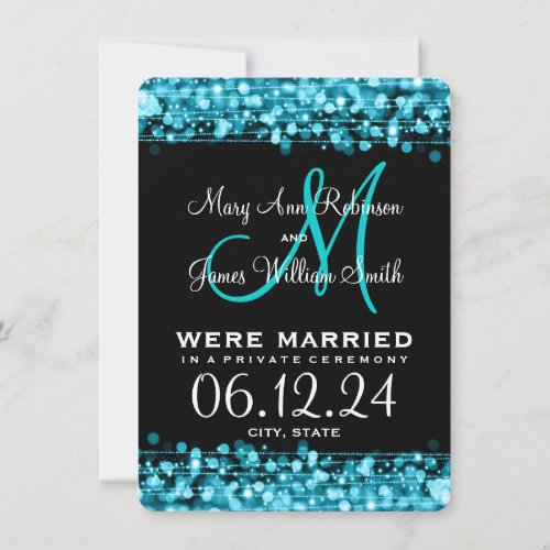 Elegant Marriage Elopement Sparkles Turquoise 4.5x6.25 Paper Invitation Card