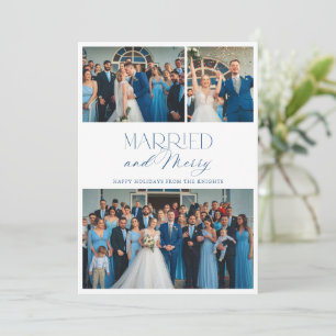Elegant Married and Merry 3 Photo Collage Holiday Card