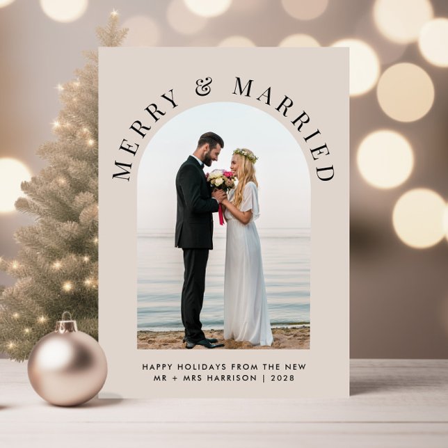 Elegant Married And Merry Arch Photo Christmas Holiday Card (A beautiful and unique way to announce your marriage to family and friends this holiday season)