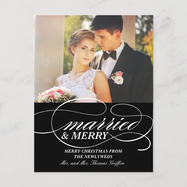 Elegant Married and Merry | Christmas Postcard (Front)